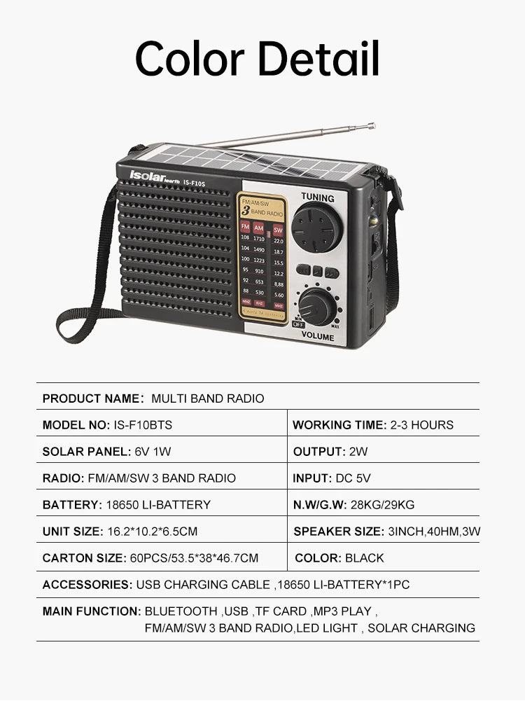 Radio d’Urgence 3-en-1 à énergie solaire