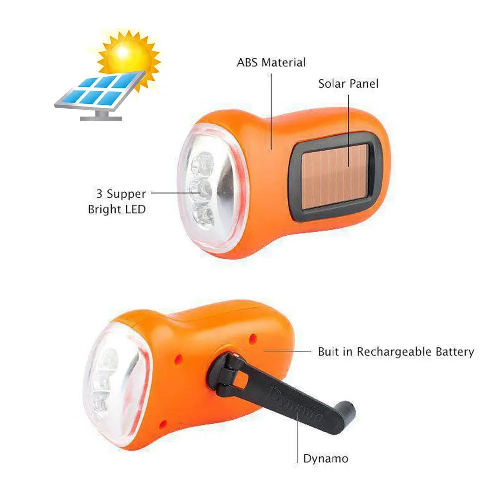 Lampe de Poche LED Dynamo & Solaire