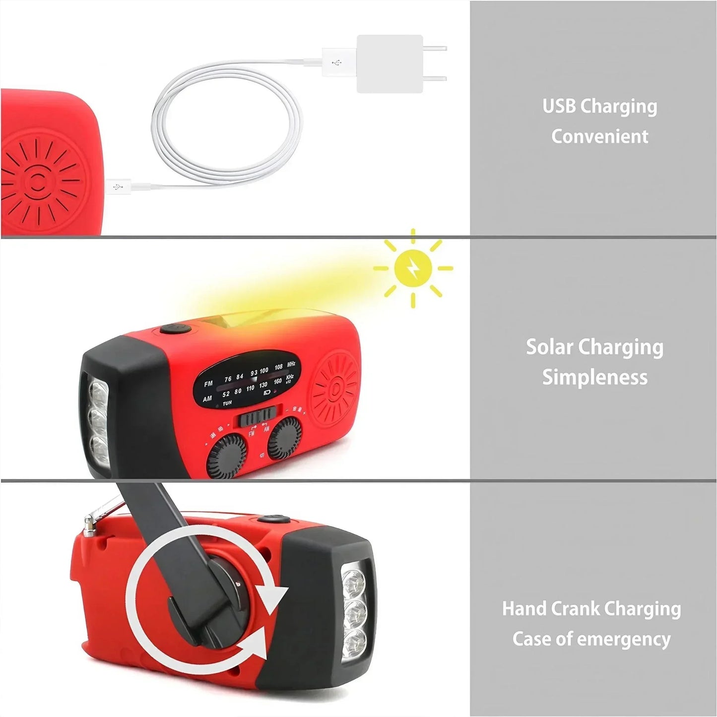 Radio d’urgence multifonction – Solaire, manivelle USB