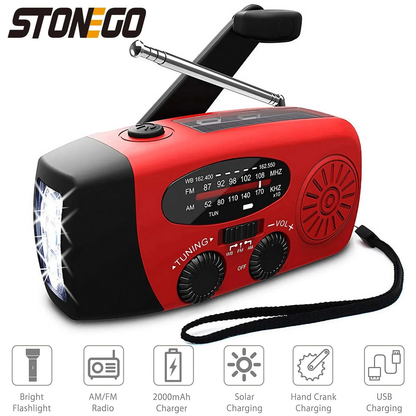 Radio d’urgence multifonction – Solaire, manivelle USB