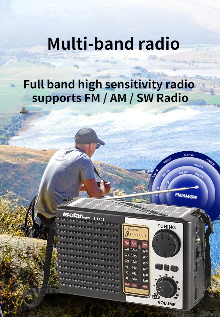 Radio d’Urgence 3-en-1 à énergie solaire