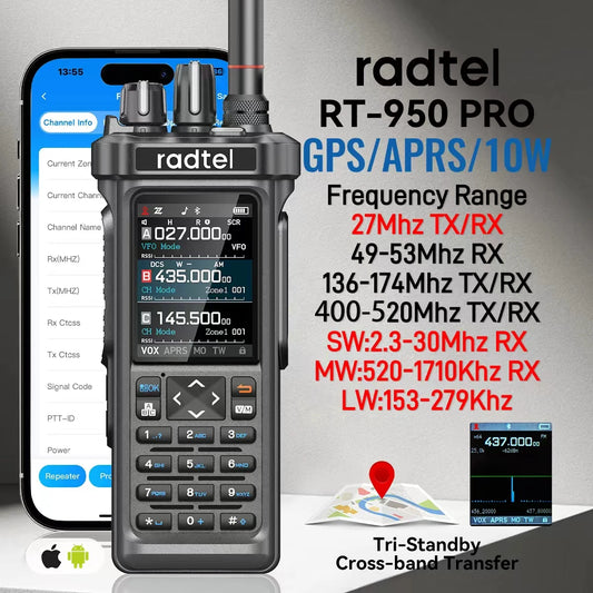 Radtel RT-950 PRO talkie-walkie AM/FM/CB/LSB/USB/CW récepteur avec GPS APRS 10W