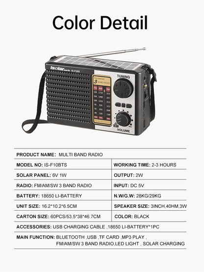 Radio d’Urgence 3-en-1 à énergie solaire