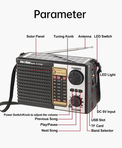 Radio d’Urgence 3-en-1 à énergie solaire