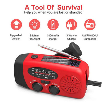 Radio d’urgence multifonction – Solaire, manivelle USB