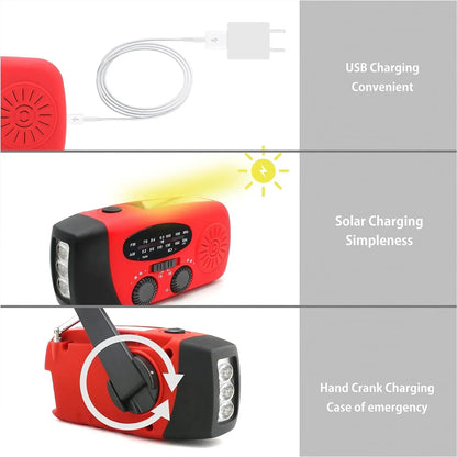 Radio d’urgence multifonction – Solaire, manivelle USB